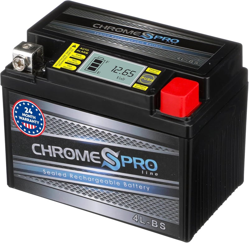 Chrome S Pro Chrome Pro iGel YTX4L-BS Maintenance-Free, LCD Display, 50CCA, 12V 3Ah Battery Replacement for ATV, Motorcycle, Jet Skis, Scooter, UTV, and More - Nut and Bolt (T3) Terminal - Image 1